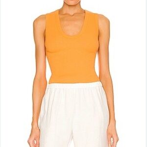 Enza Costa Cotton Ribbed U-Neck Orange Sleeveless Pullover Tank Top S